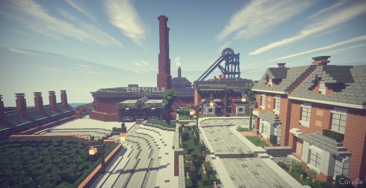 Site industriel de LD Industries : cheminées, chevalement et bâtiments en brique